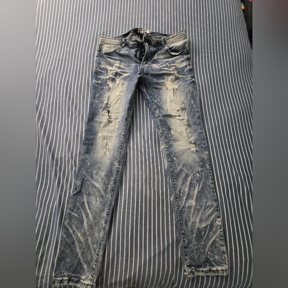 ( PREME) Men's Distressed Blue Jeans